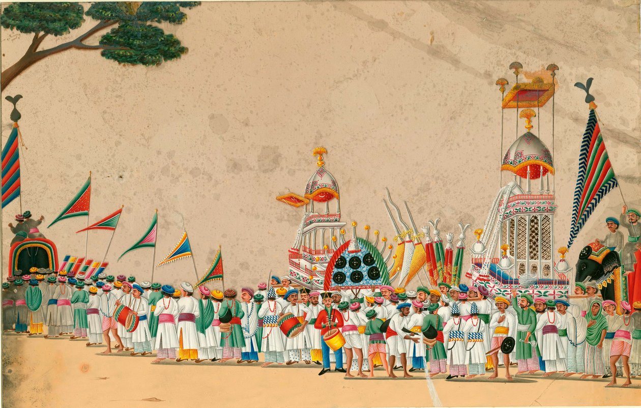 Arte indígena: procissão Gouache por volta de 1800 Dim 15x23,7 cm Coleção Privada de Indian School