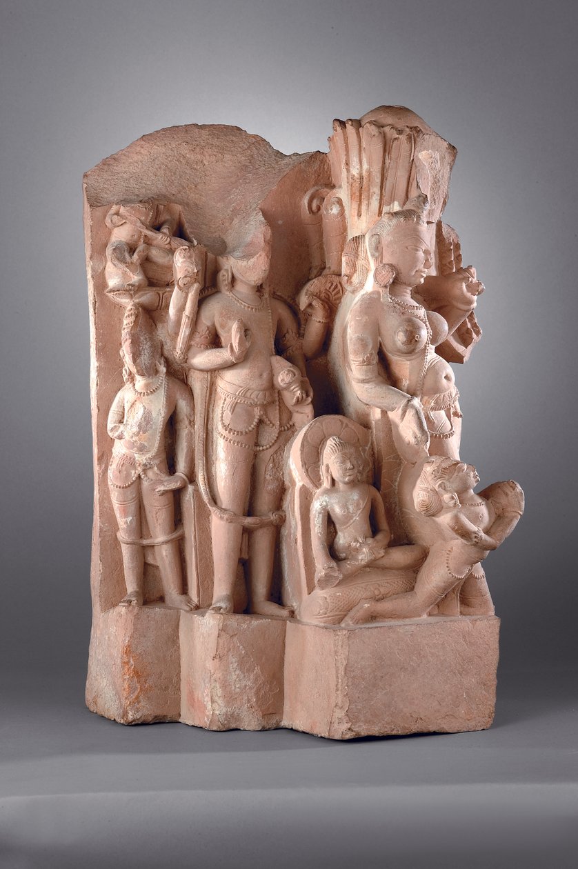 Atendentes de Vishnu com Gada, do século X-XI (arenito) de Indian School