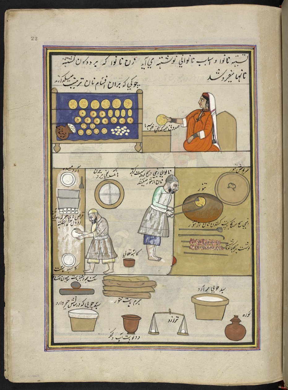 Padeiros, 86 desenhos encadernados num volume representando ofícios e profissões em Caxemira, Artesãos são mostrados no trabalho com os seus utensílios e equipamento, Por um artista de Caxemira, provavelmente em Srinagar, c.1850-60 (guache em papel) de Indian School