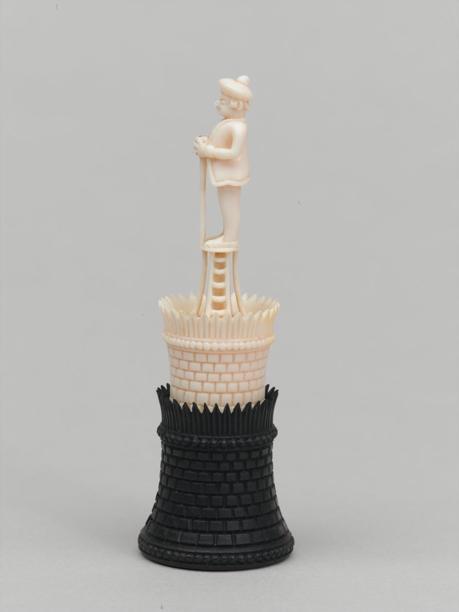 Torre negra, peça de xadrez, Índia, 1820 cerca de Indian School