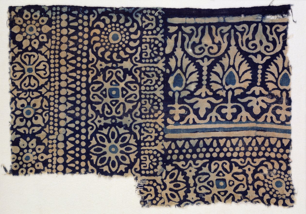 Fragmento têxtil impresso em bloco, indiano (algodão) de Indian School