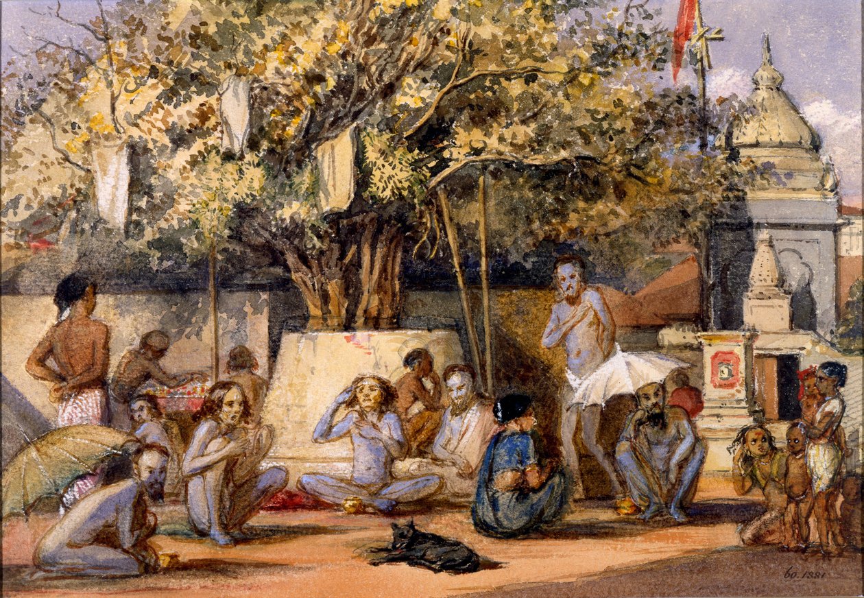 Byragis, mendigos religiosos hindus se preparando para um festival, doces de praia, Bombaim de Indian School