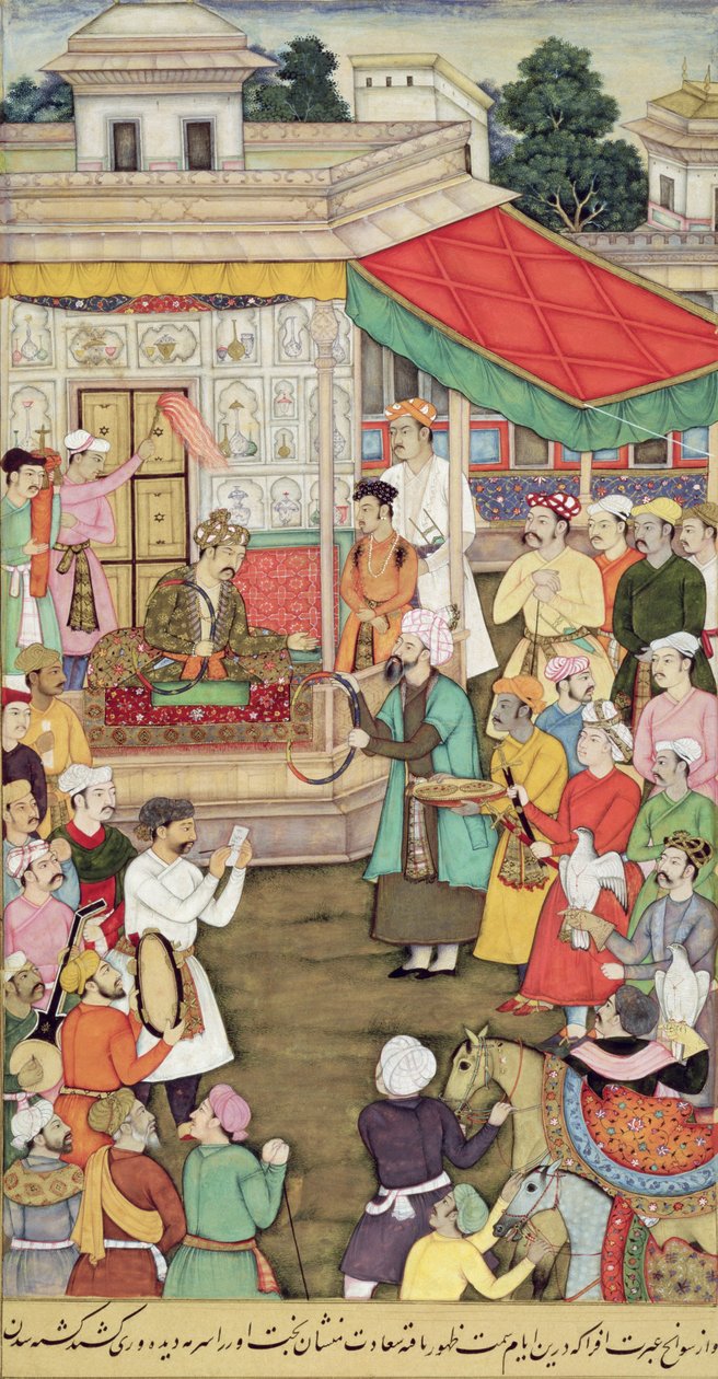 CBL Em 03.54 Akbar (r.1556-1605) Recebe Presentes dos Embaixadores de Badakhshan, do Akbarnama, c.1605 de Indian School