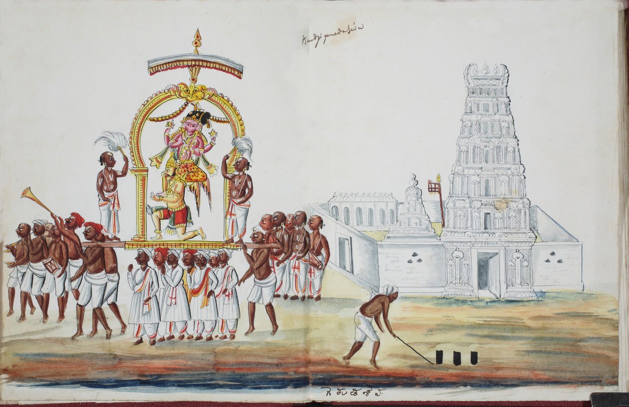 Cerimônia com Saraswati sendo carregado (wc no papel) de Indian School