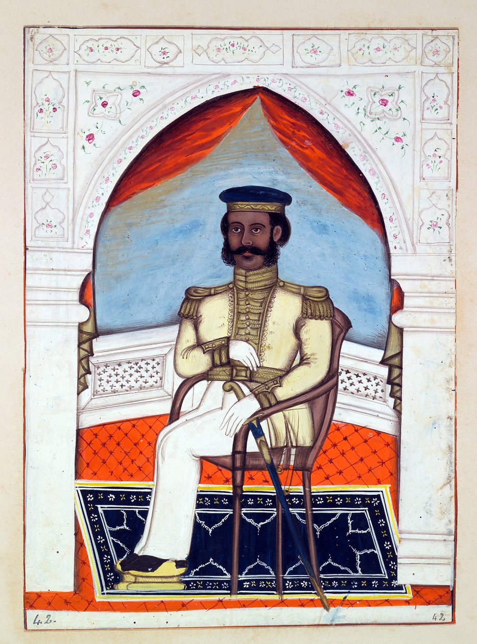 Coronel Dhunkal Singh, do Reino do Punjab, seus Governantes e Chefes, volume II, um volume de 30 estudos em aquarela de um artista indiano não identificado, c.1840 (wc no papel) d de Indian School