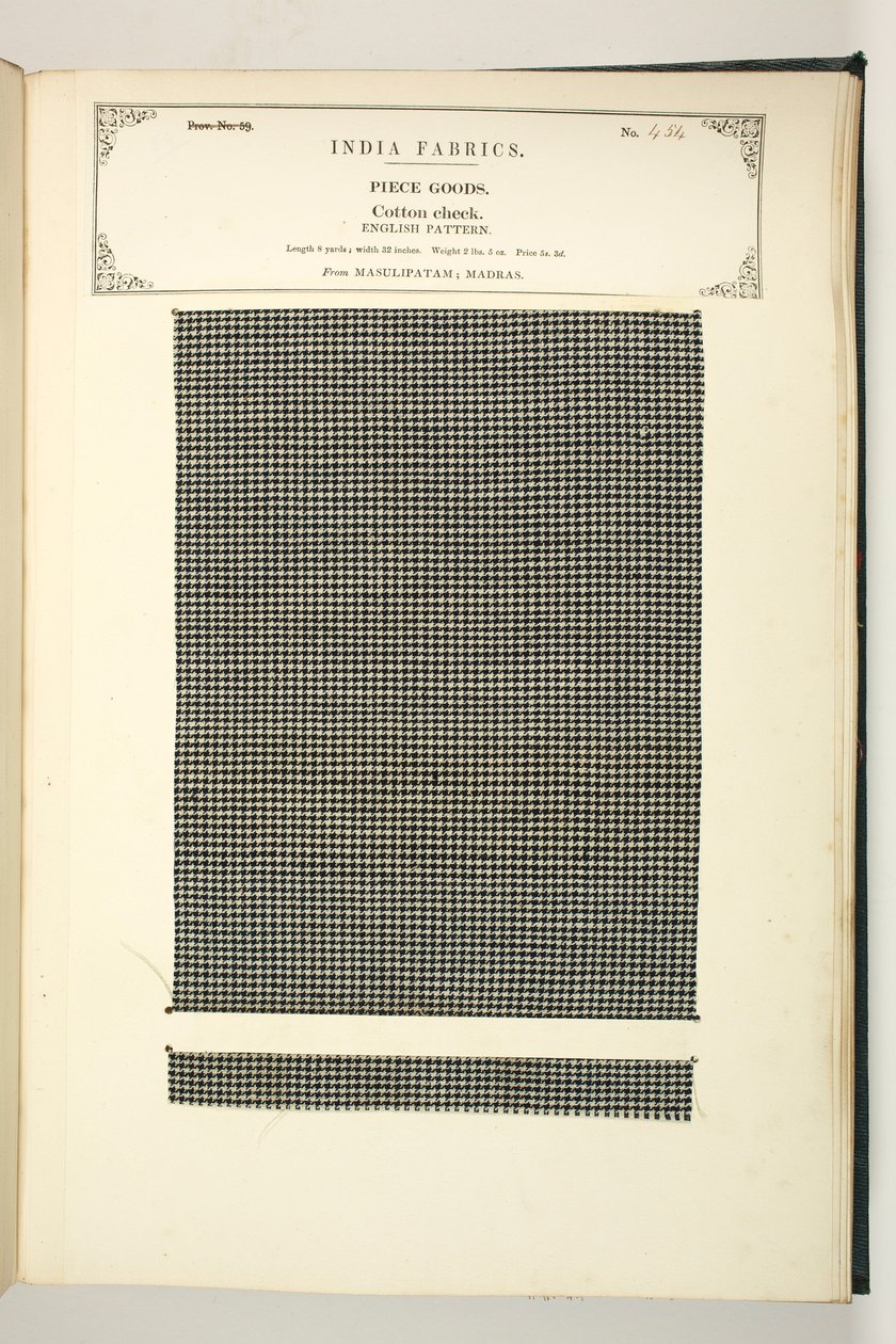 Cotton Check, Masulipatam, Madras, Piece Goods, da coleção de Fabricantes Têxteis da Índia, de John Forbes Watson, publicado em 1866 de Indian School