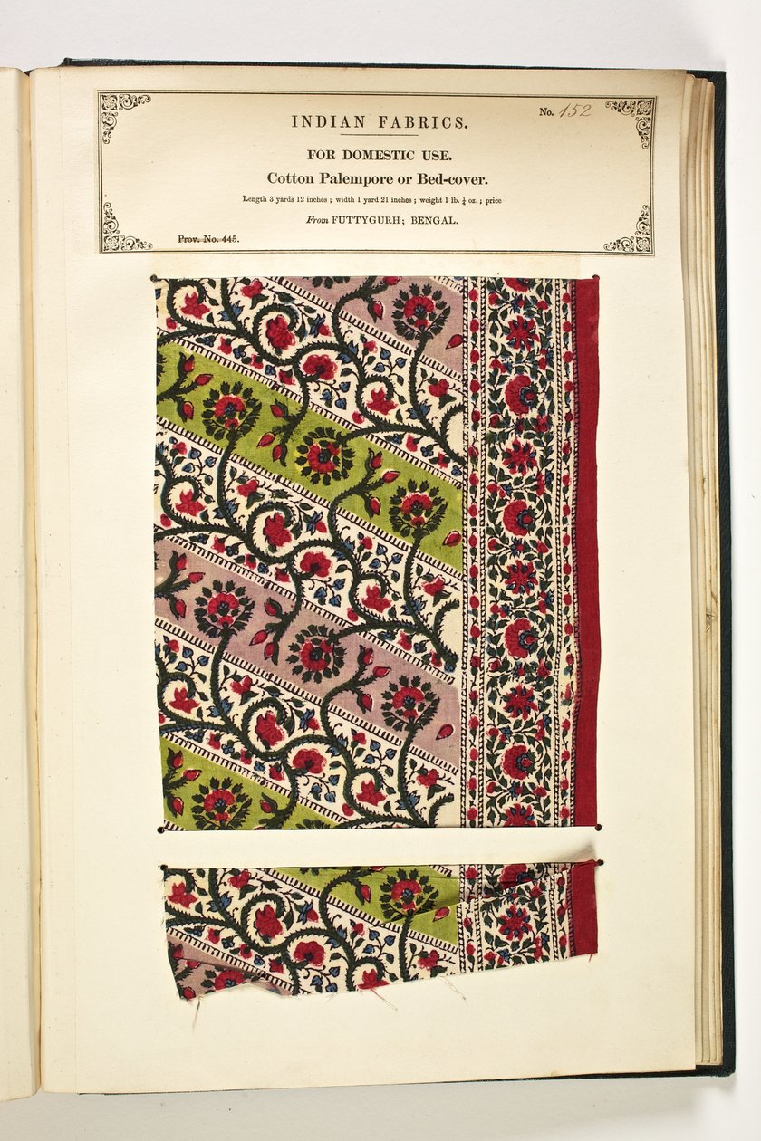 Palempore ou colcha de algodão, Fatehgarh, Uttar Pradesh, Índia, para uso doméstico, nº 152 de "A coleção dos fabricantes de tecidos da Índia", de John Forbes Watson, publicado em 1866 de Indian School