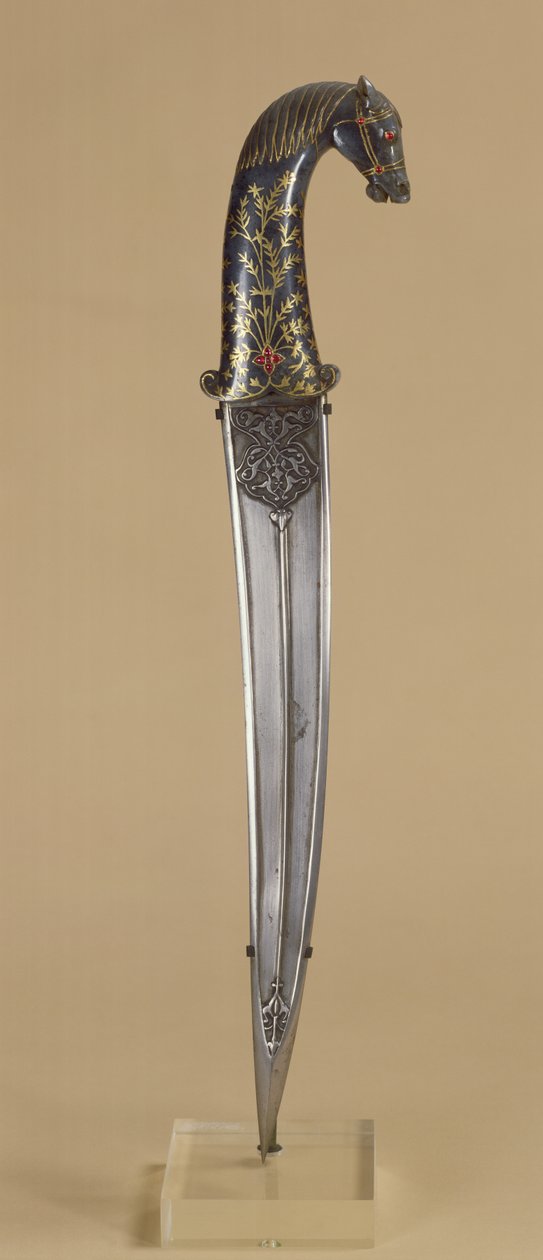 Adaga com uma alça de cabeça de cavalo (metal) de Indian School