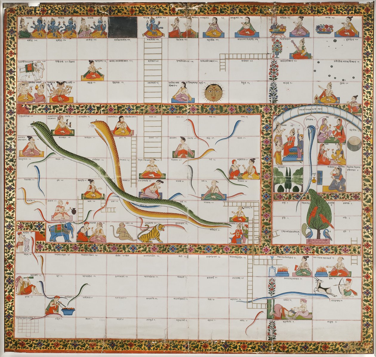 Design para o jogo de Snakes and Ladders, 1800 (guache sobre papel montado em tecido) de Indian School