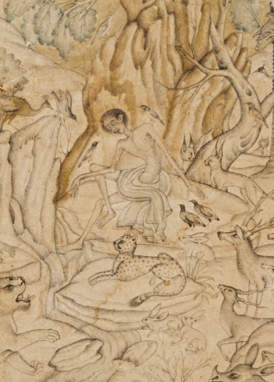 Detalhe de Majnun no deserto, c.1595 (wc opaca e ouro sobre papel) de Indian School