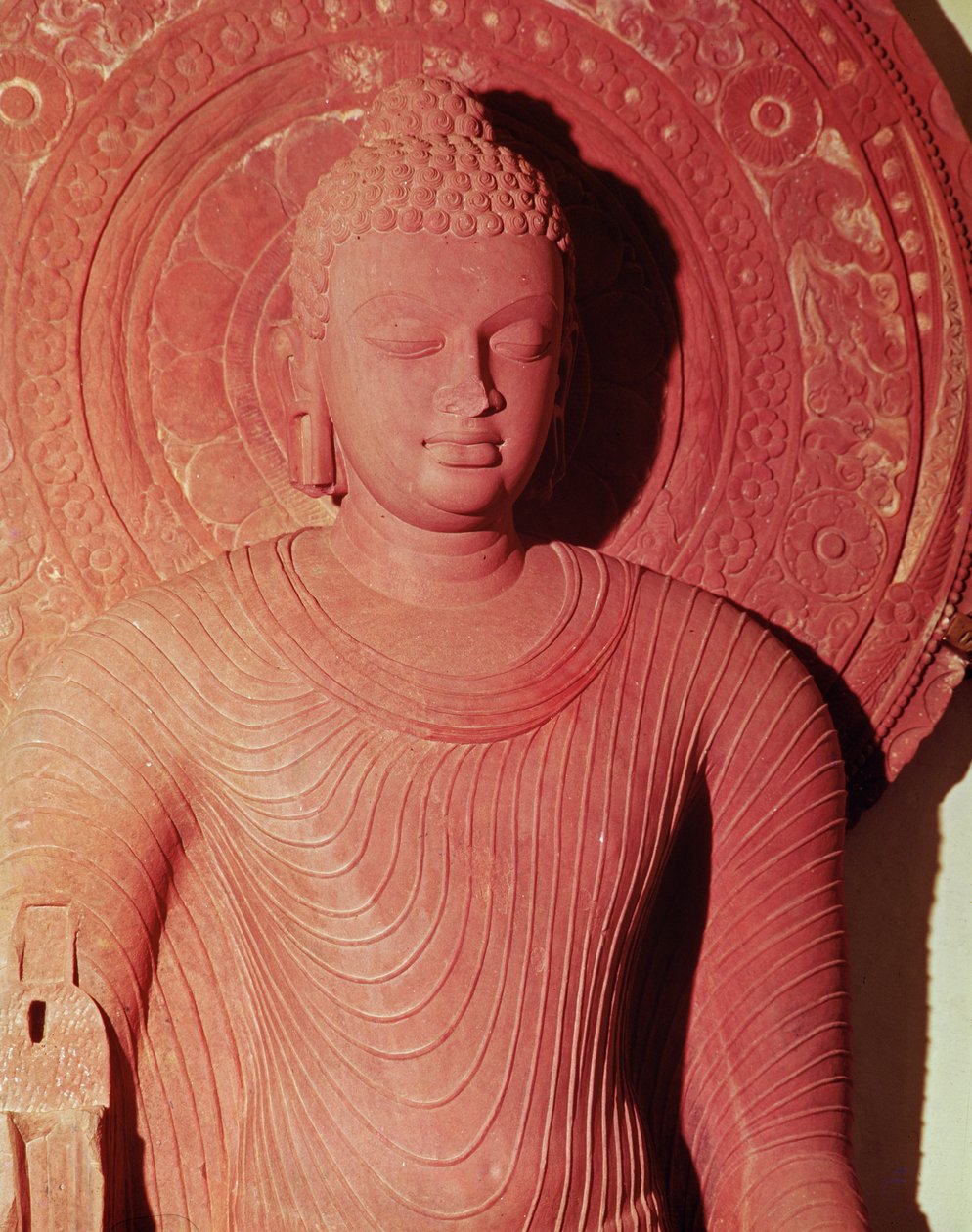 Detalhe de um Buda, de Jamalpur (pedra) de Indian School