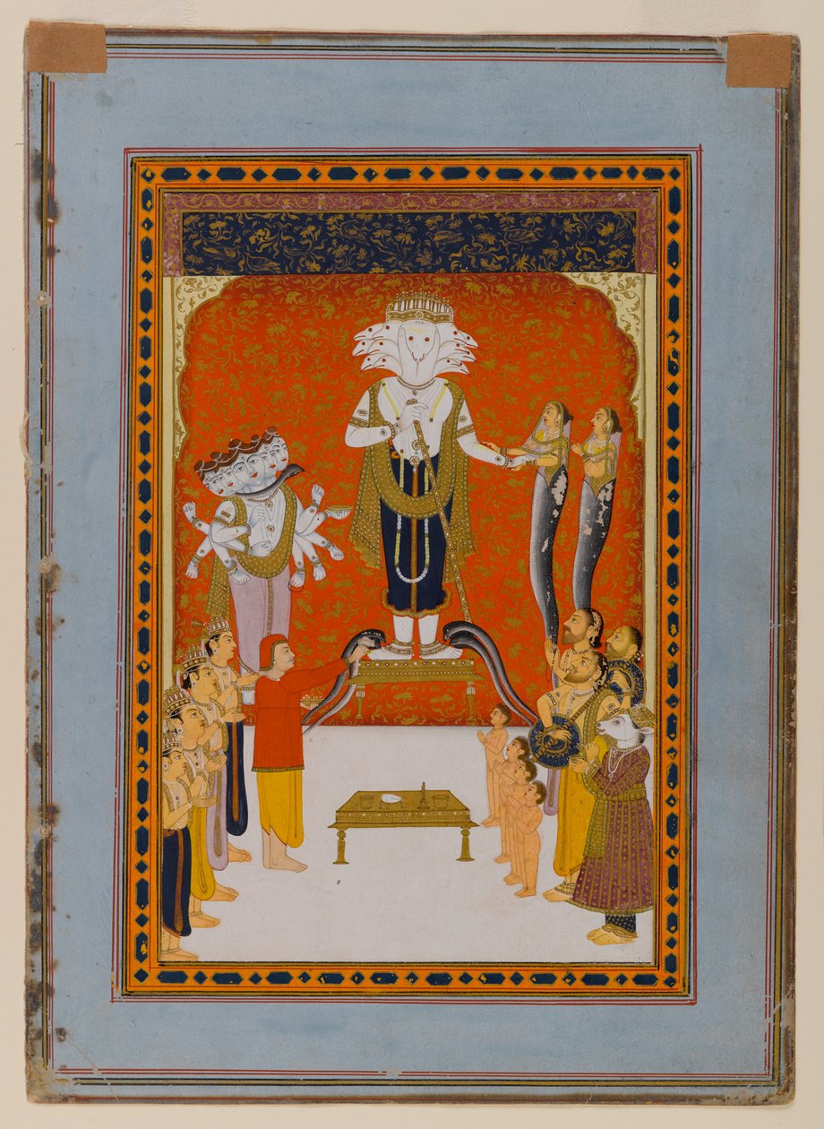Devoções a Nagadevata, Rajasthan, c.1790 (wc e ouro no papel) de Indian School