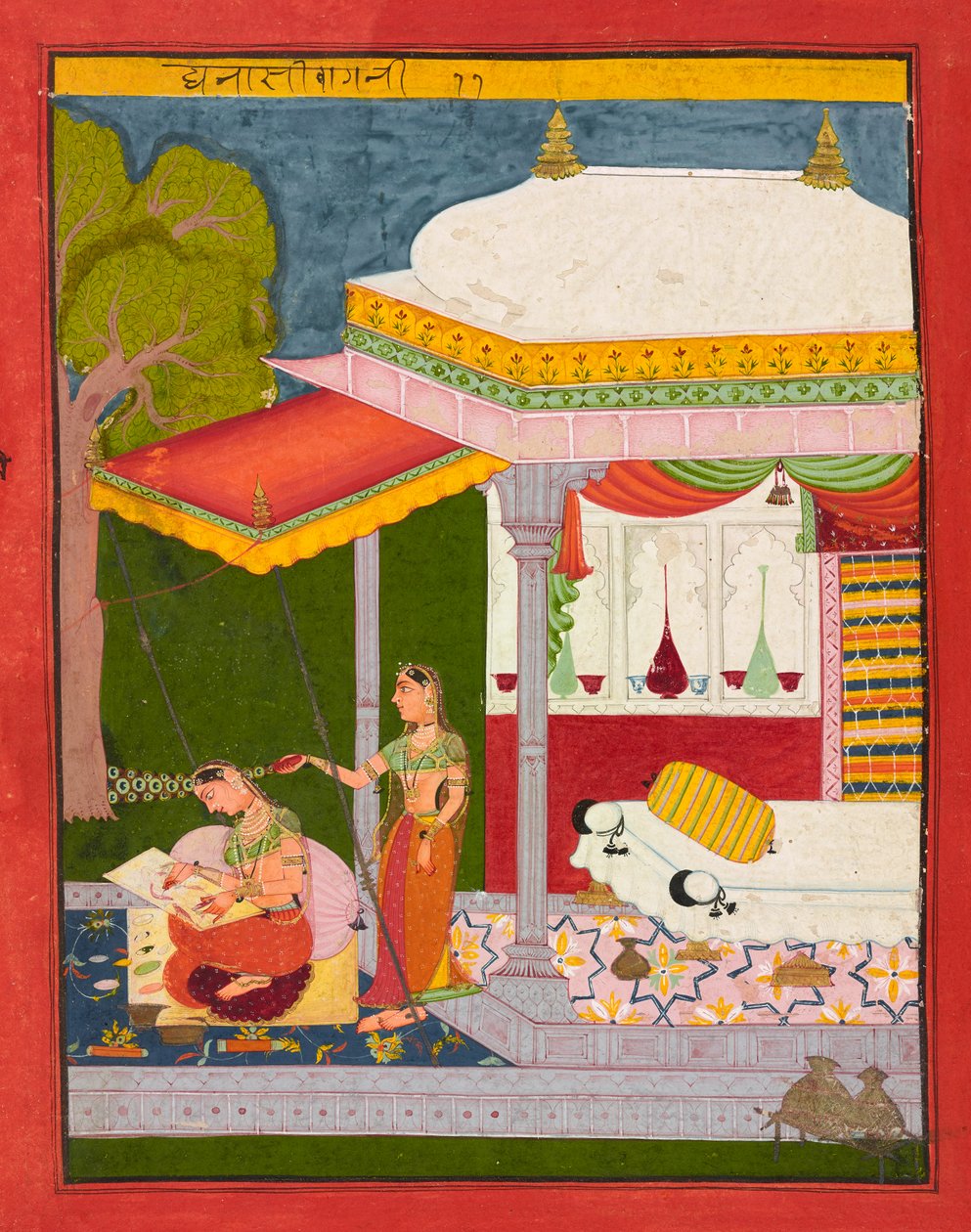 Dhanasri Ragini, folha de um Ragamala, c.1680 de Indian School