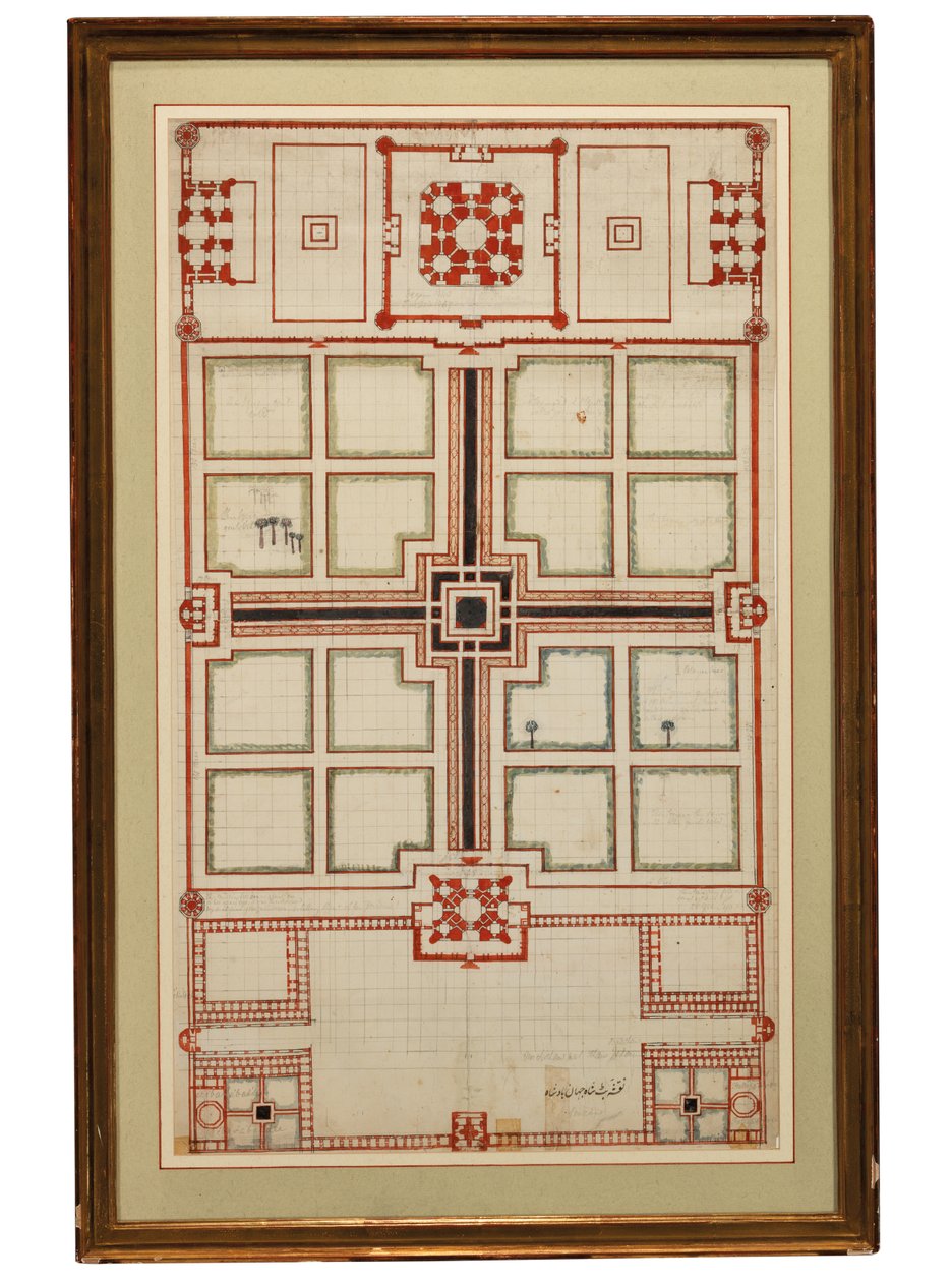 Plano esquemático inicial dos jardins do Taj Mahal, Agra, norte da Índia, c.1805 de Indian School