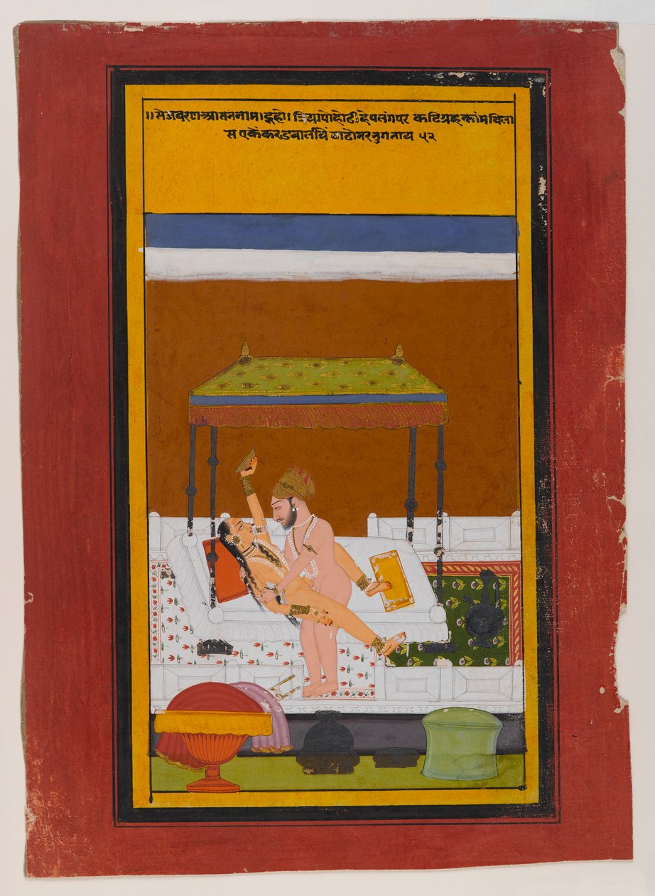 Abraçar Casal, c.1725-1730 (wc opaca, ouro e prata sobre papel) de Indian School