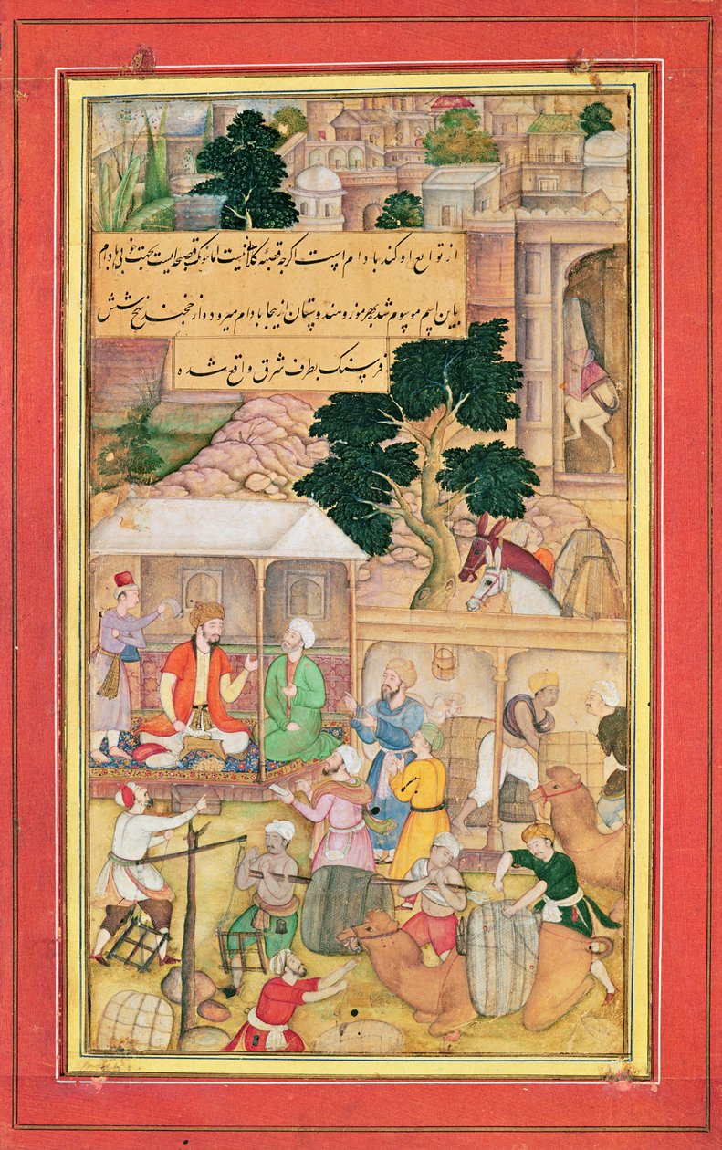 Imperador Babur (r.1526-30) em conversa com um homem velho, do 15o ao 17o século de Indian School