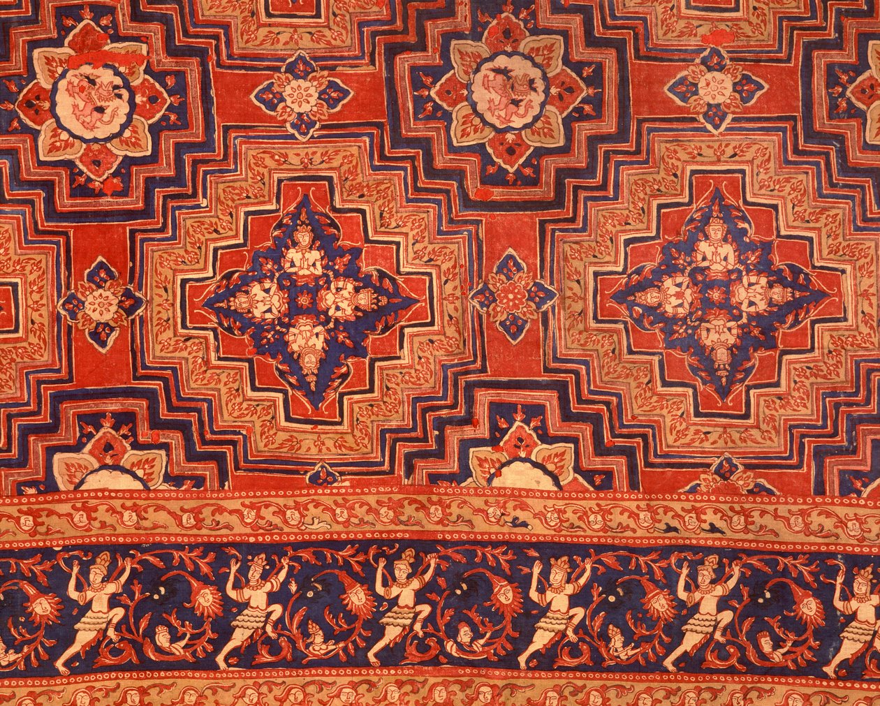 Tecido do período Ayuttaya com desenhos tailandeses (algodão estampado) de Indian School