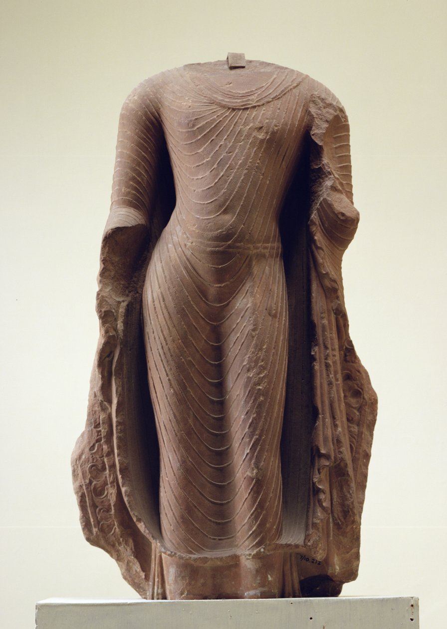 Figura de um Buda em pé, Jamalpur, Mathura (arenito vermelho) de Indian School