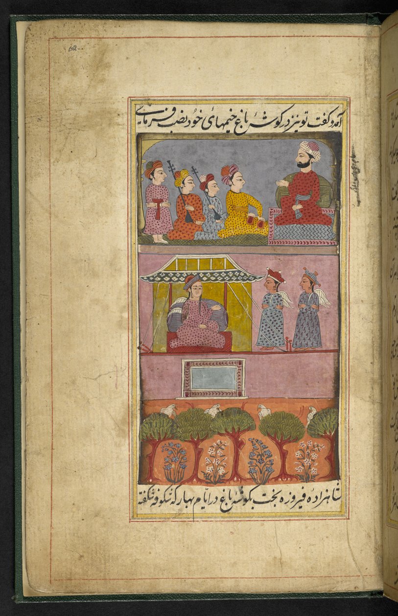 Folio com músicos do conto popular de Saif ul-Muluk e Badi ul-Jamal, Thatta de Indian School