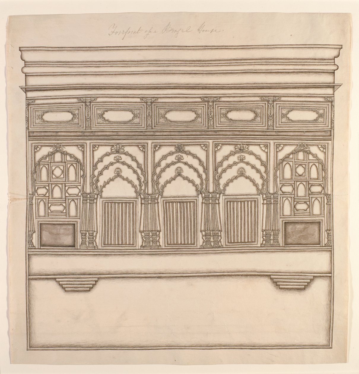 Frente de uma casa de Bengala, c.1820 (wc opaca sobre papel) de Indian School