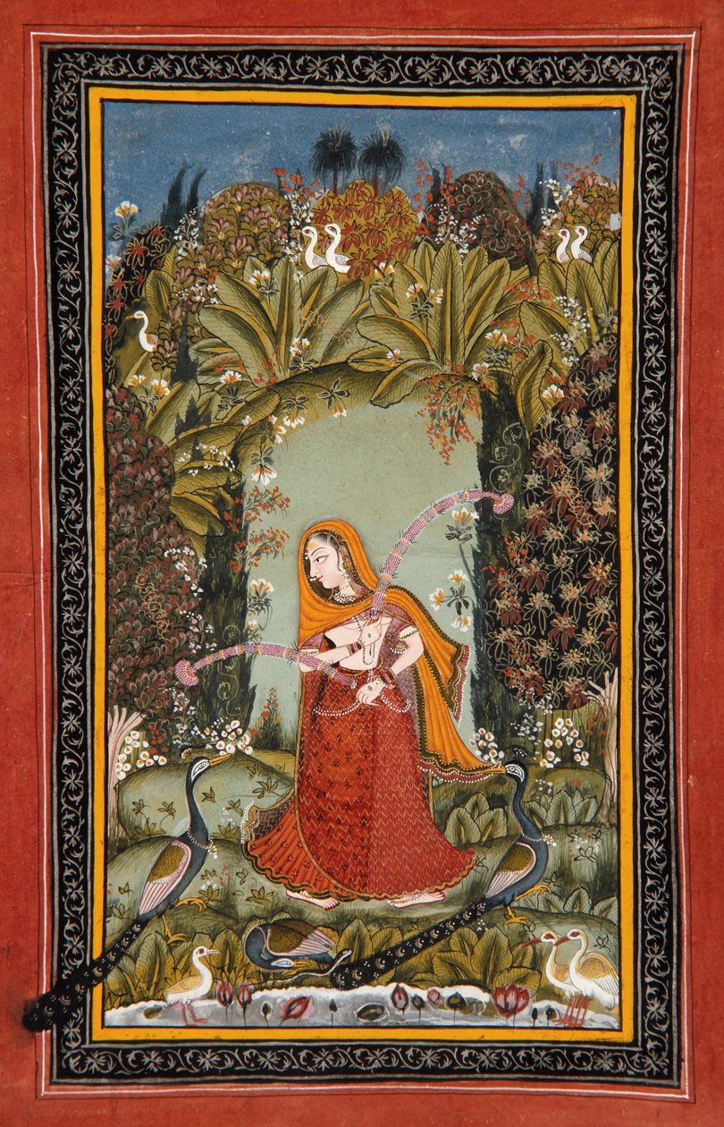Gauri Ragini de Malkos, c.1770 (banheiro opaco sobre papel) de Indian School