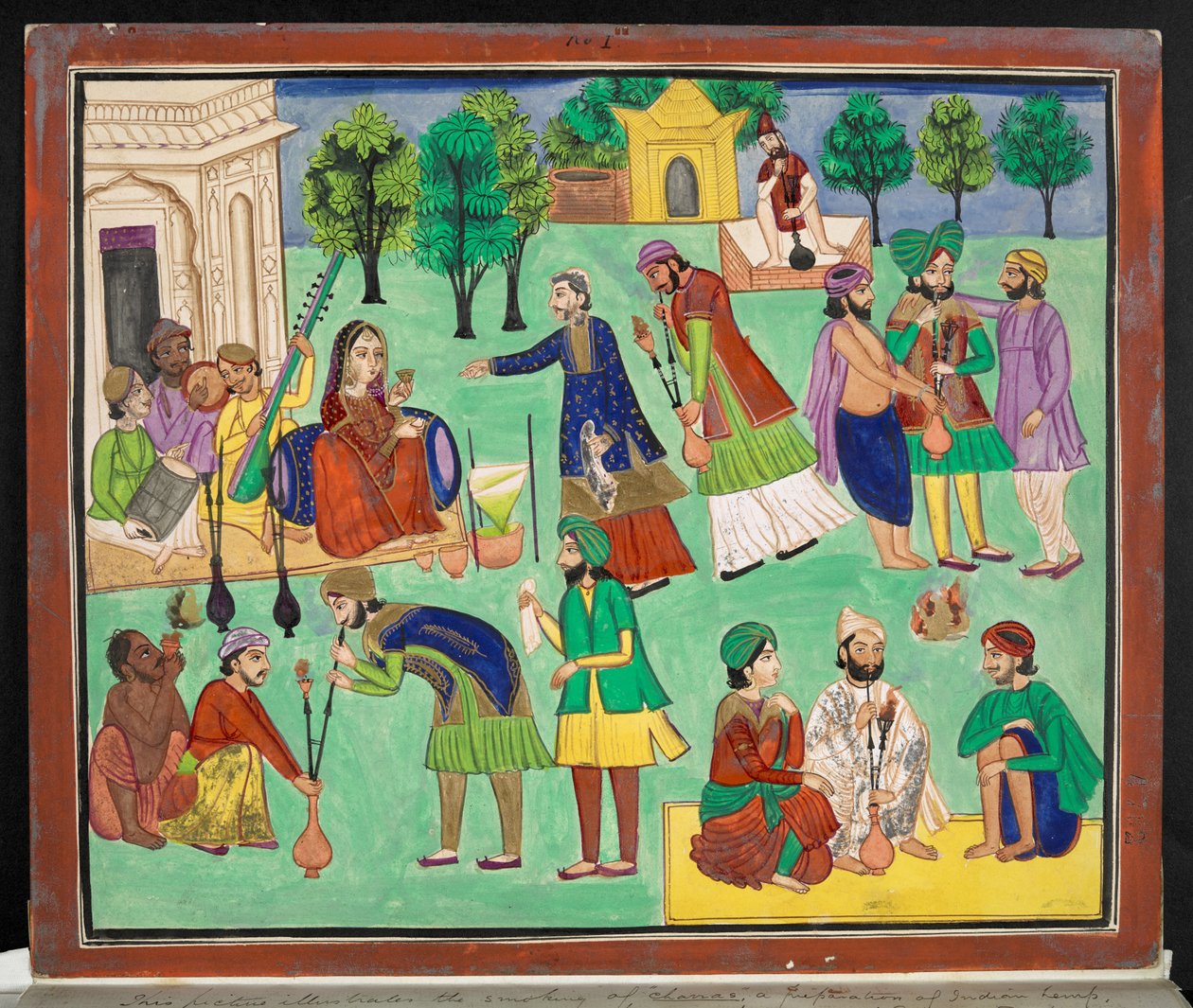 Gouache de um artista Amritsar que retrata o fumo de Charras, um tipo de cânhamo indiano importado do Turquestão Oriental para o norte da Índia, c.1870 (guache em papel) de Indian School