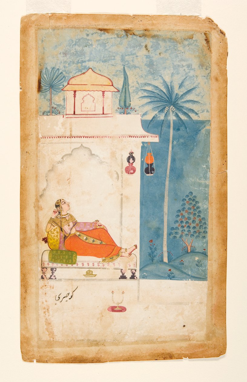 Gurjari Ragini de Megh, c.1680 (wc opaca e ouro sobre papel) de Indian School