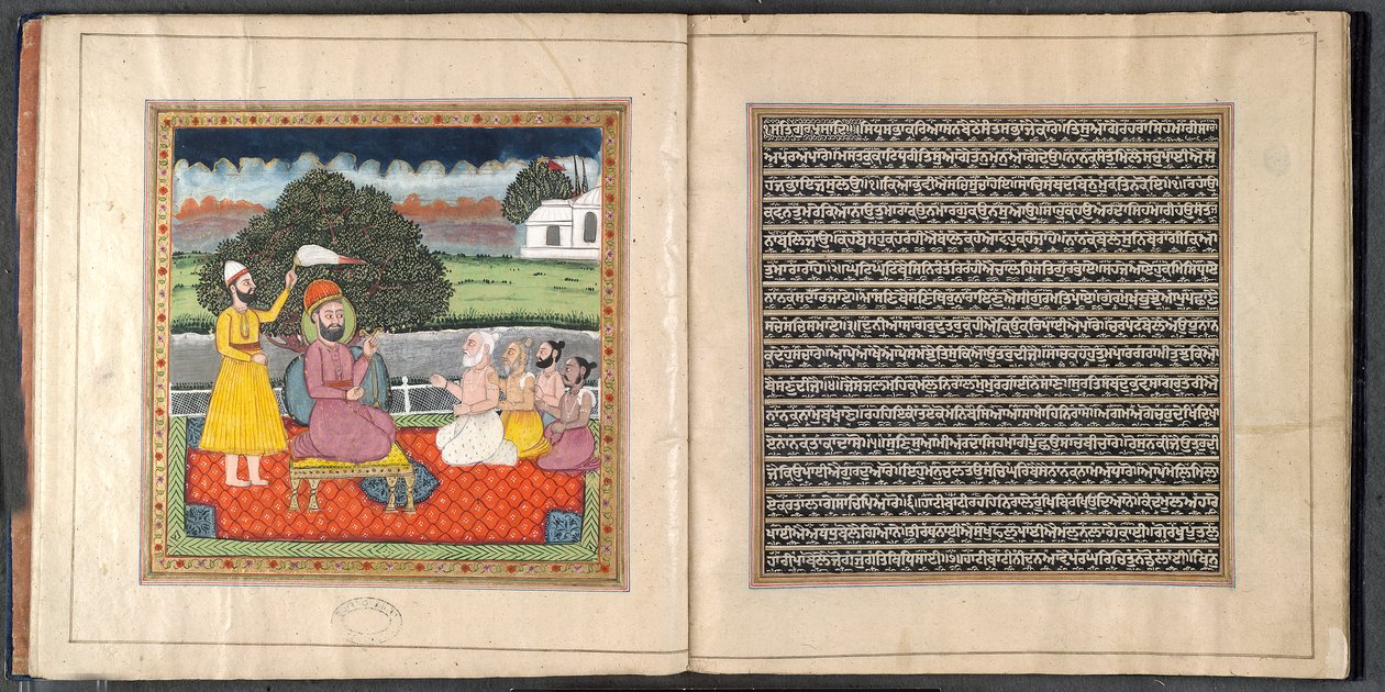 Guru Nanak, o fundador da religião Sikh, em disputa com os hindus holymen de Indian School