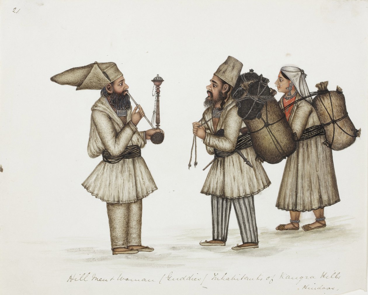 Hill homens e mulheres (Guddies) Habitantes de Kangra Hills Hindoos, c.1840 (wc opaca no papel) de Indian School