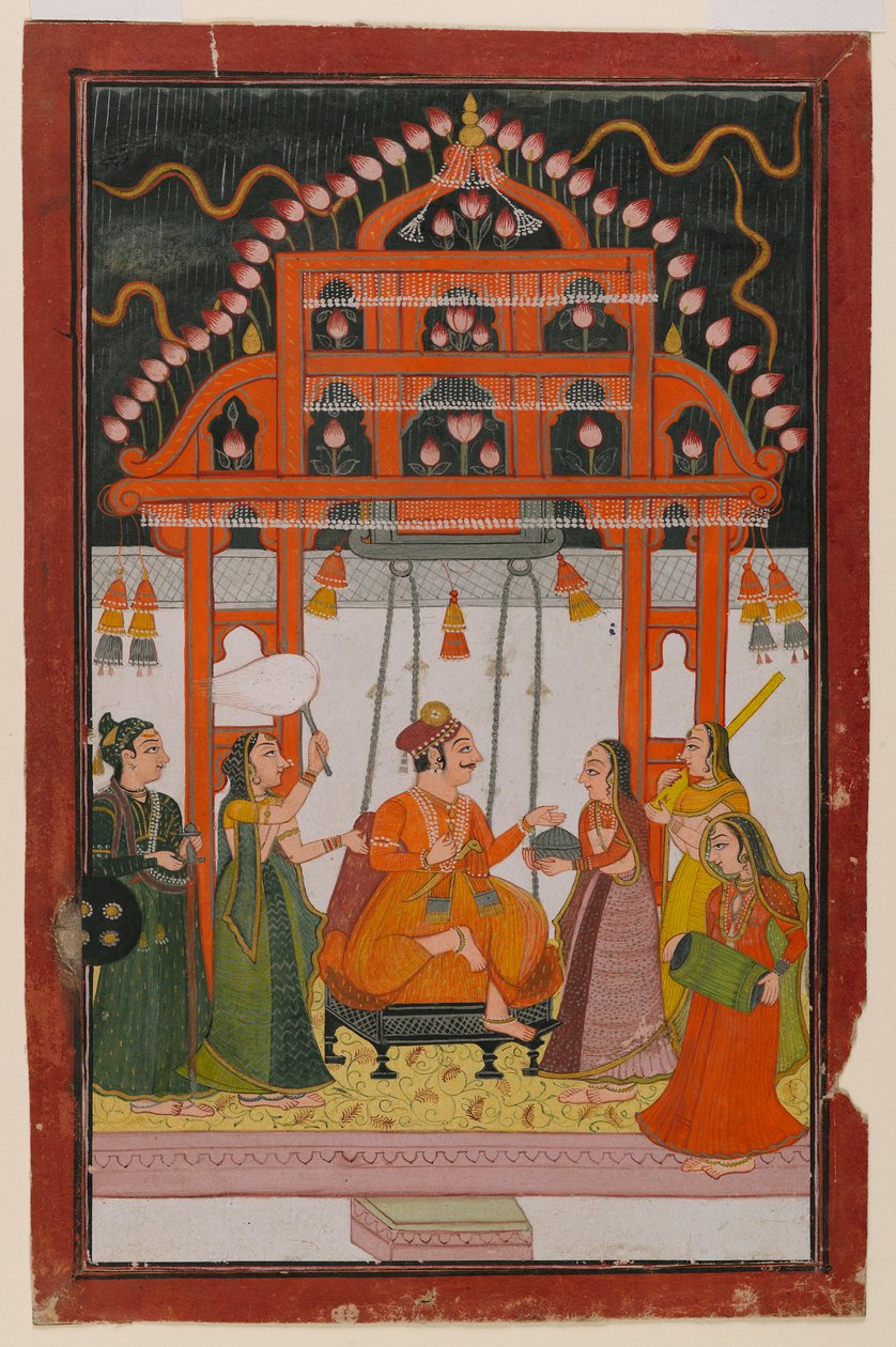 Hindola Raga, página de uma série dispersa de Ragamala, c.1830 (wc e tintas metálicas sobre papel) de Indian School