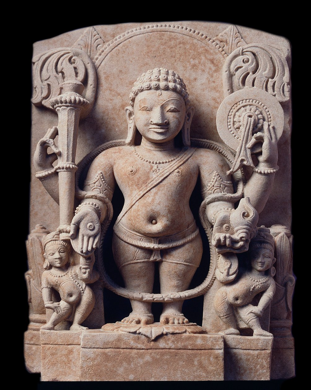 Hinduísmo: "representação de Vishnu" (Vishnu) - Escultura de gres (escultura de arenito), Escola Mathura, Império Kouchan de Indian School