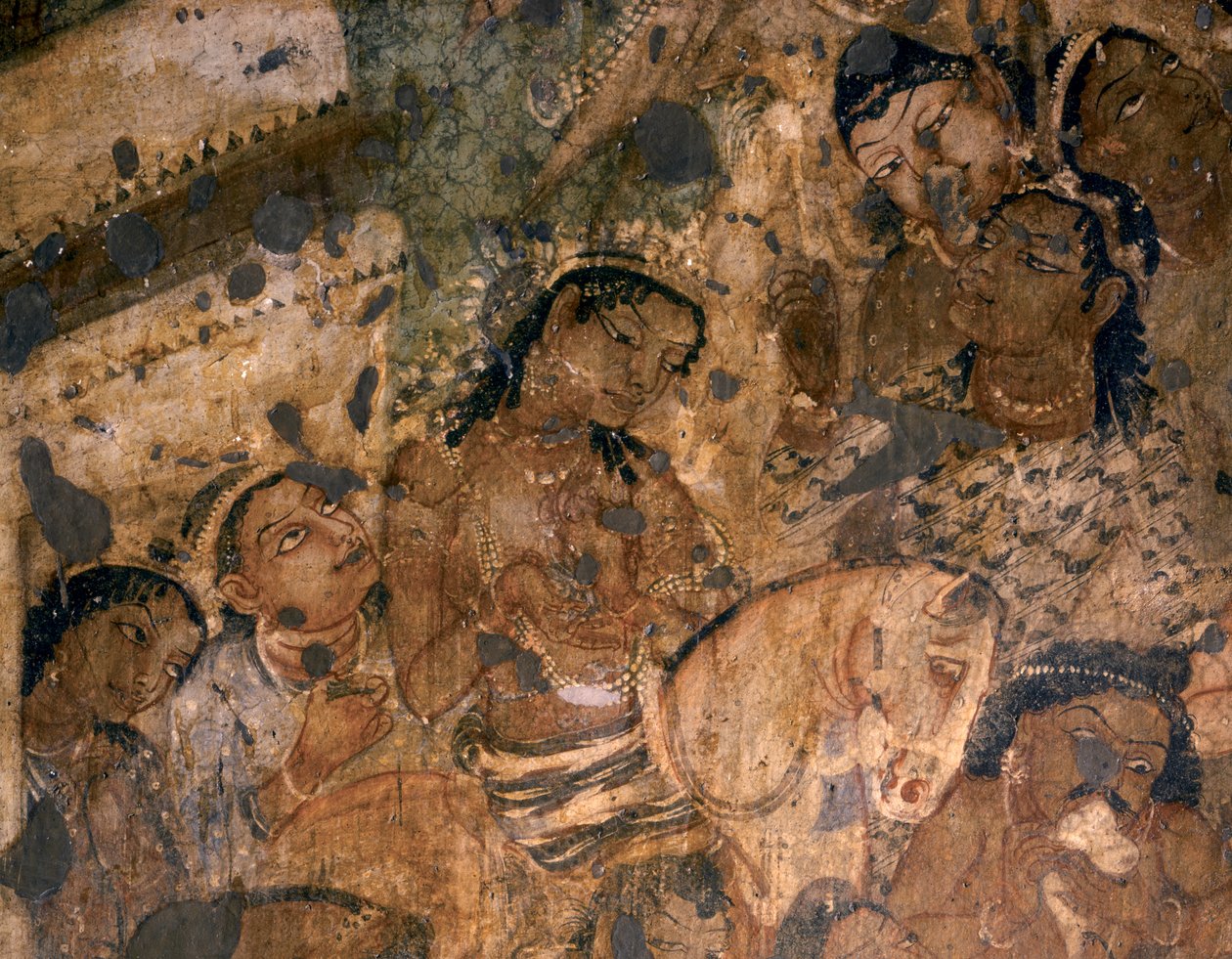 ARTE INDIANA: Afresco na gruta budista nº 19, século II a.C. (afresco) de Indian School