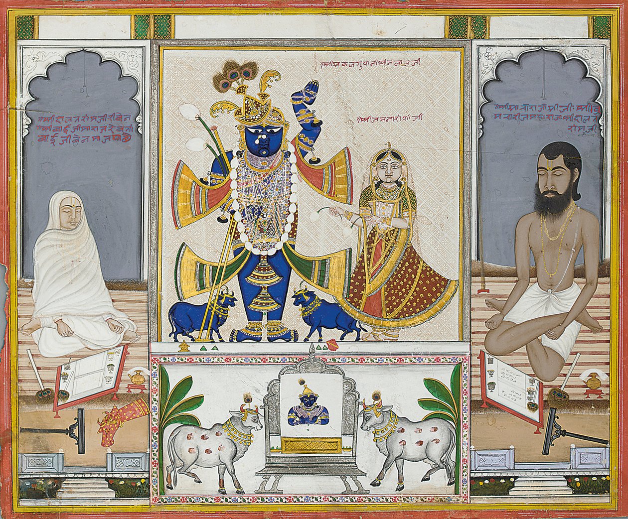 Ilustração para um manuscrito sobre o culto a Srinathji, Rajastão, início do século XIX de Indian School