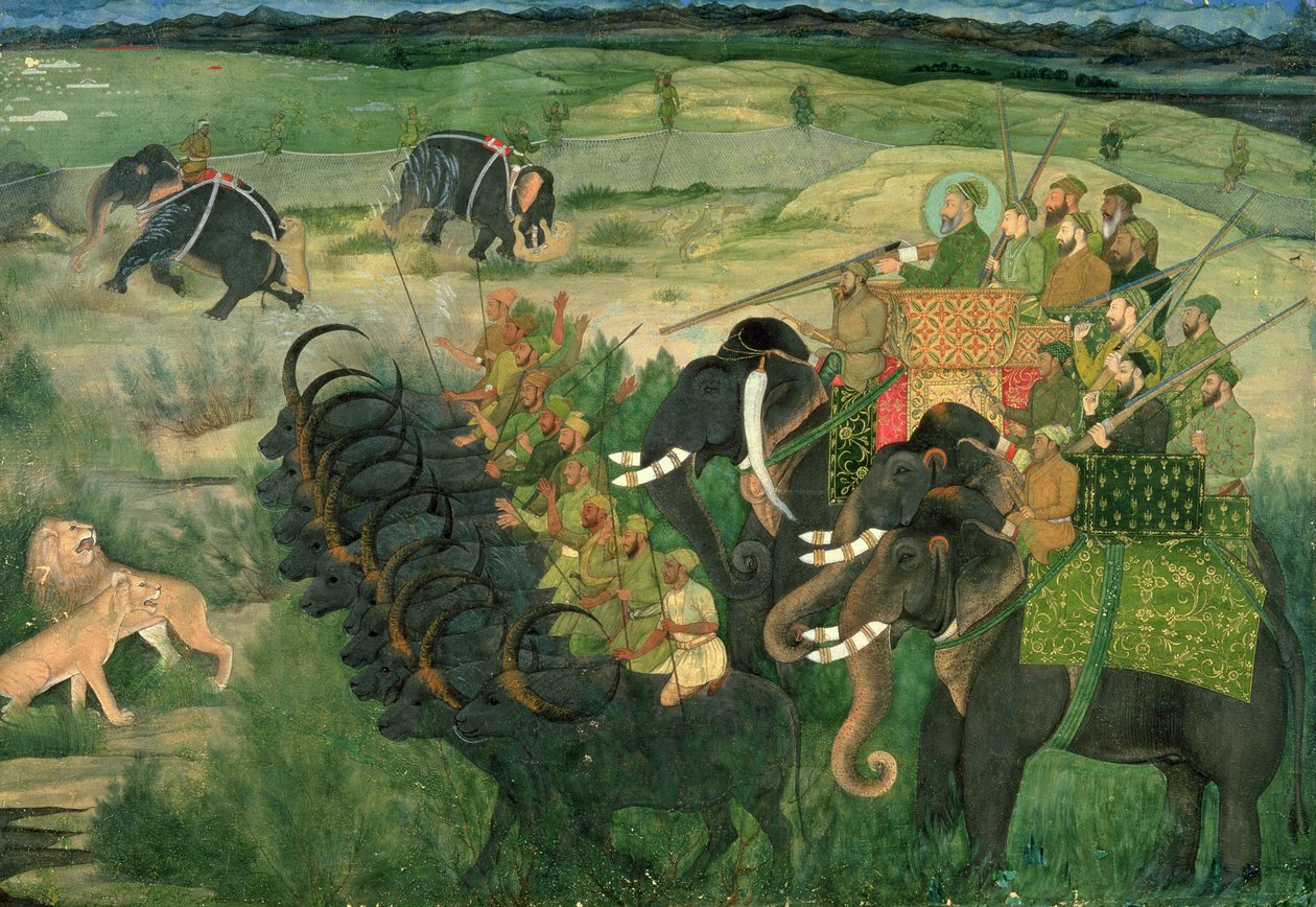 Em. 11A.28 Leões de caça Aurangzib, c.1670-80 de Indian School
