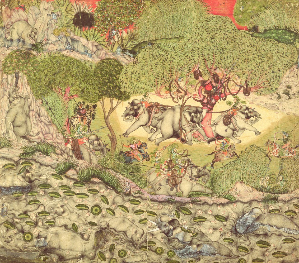 Em. 70.14 Uma caça ao elefante, c.1740-50 de Indian School
