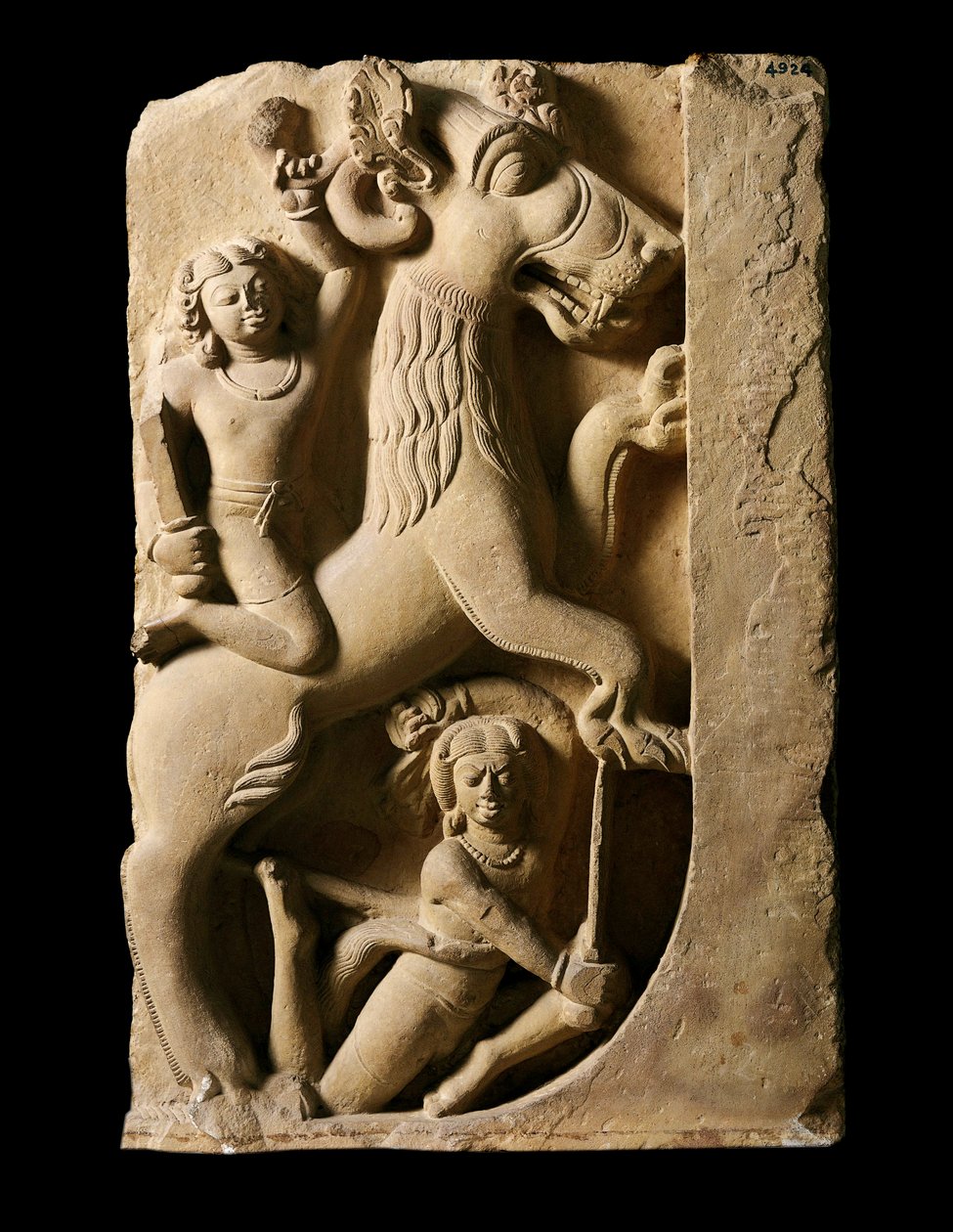 Arte Indiana: Griffon com dois guerreiros. Dinastia Gupta (320-600 d.C.) De Saranath. de Indian School