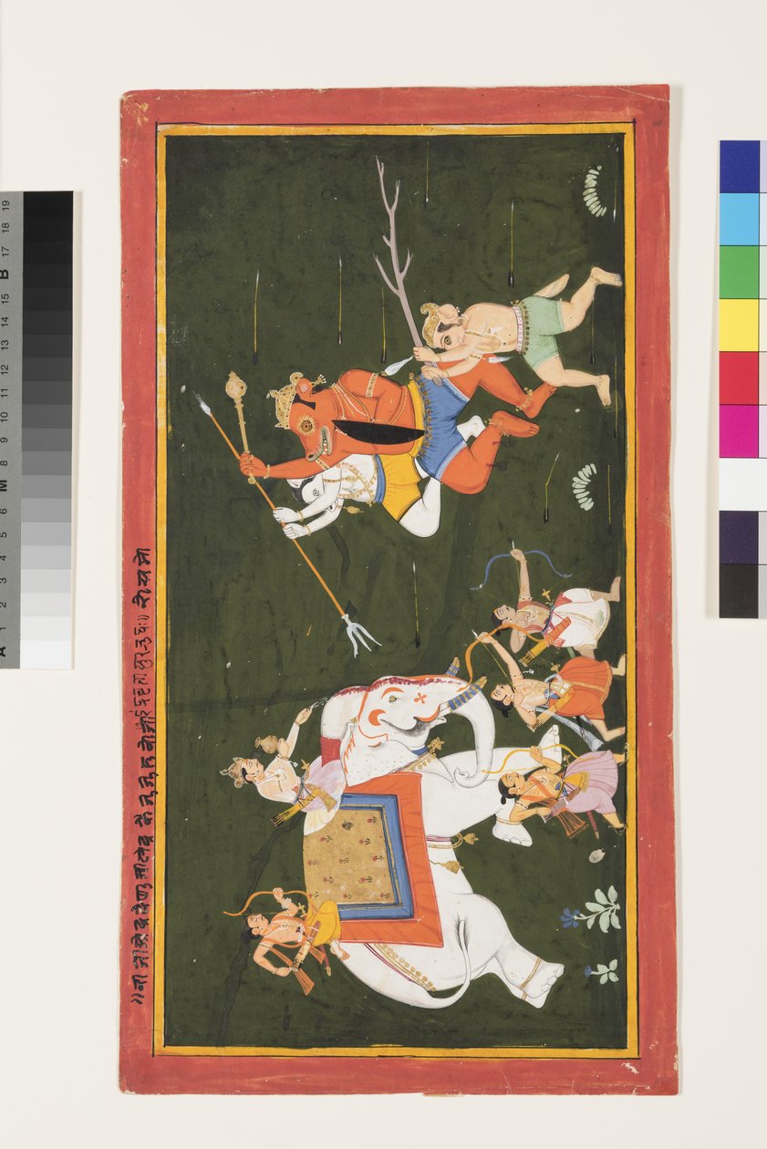 Indra luta contra o demônio Vritrasura, 1680-1700 de Indian School