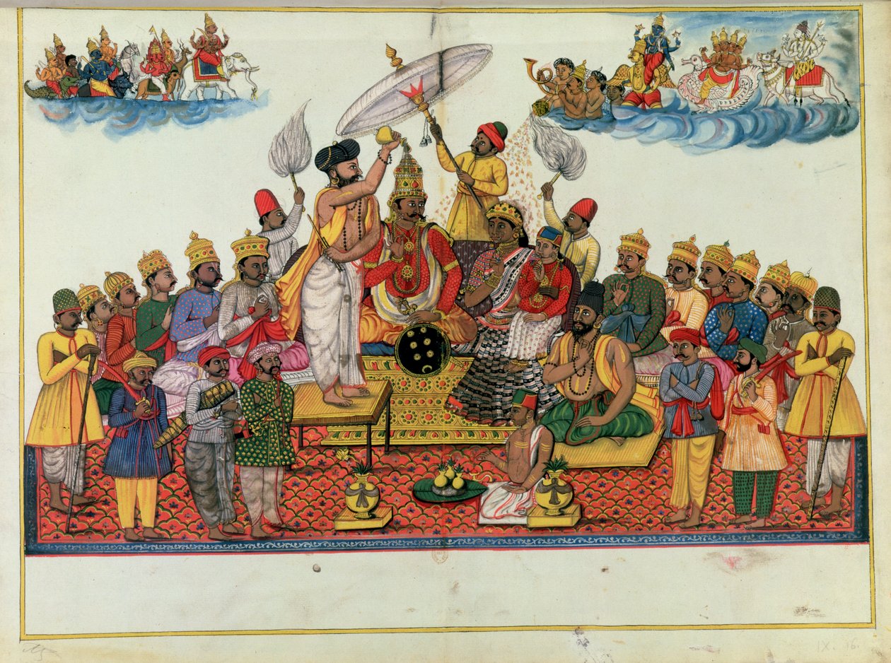 Indra, rei dos deuses, sendo ungido com soma de Indian School
