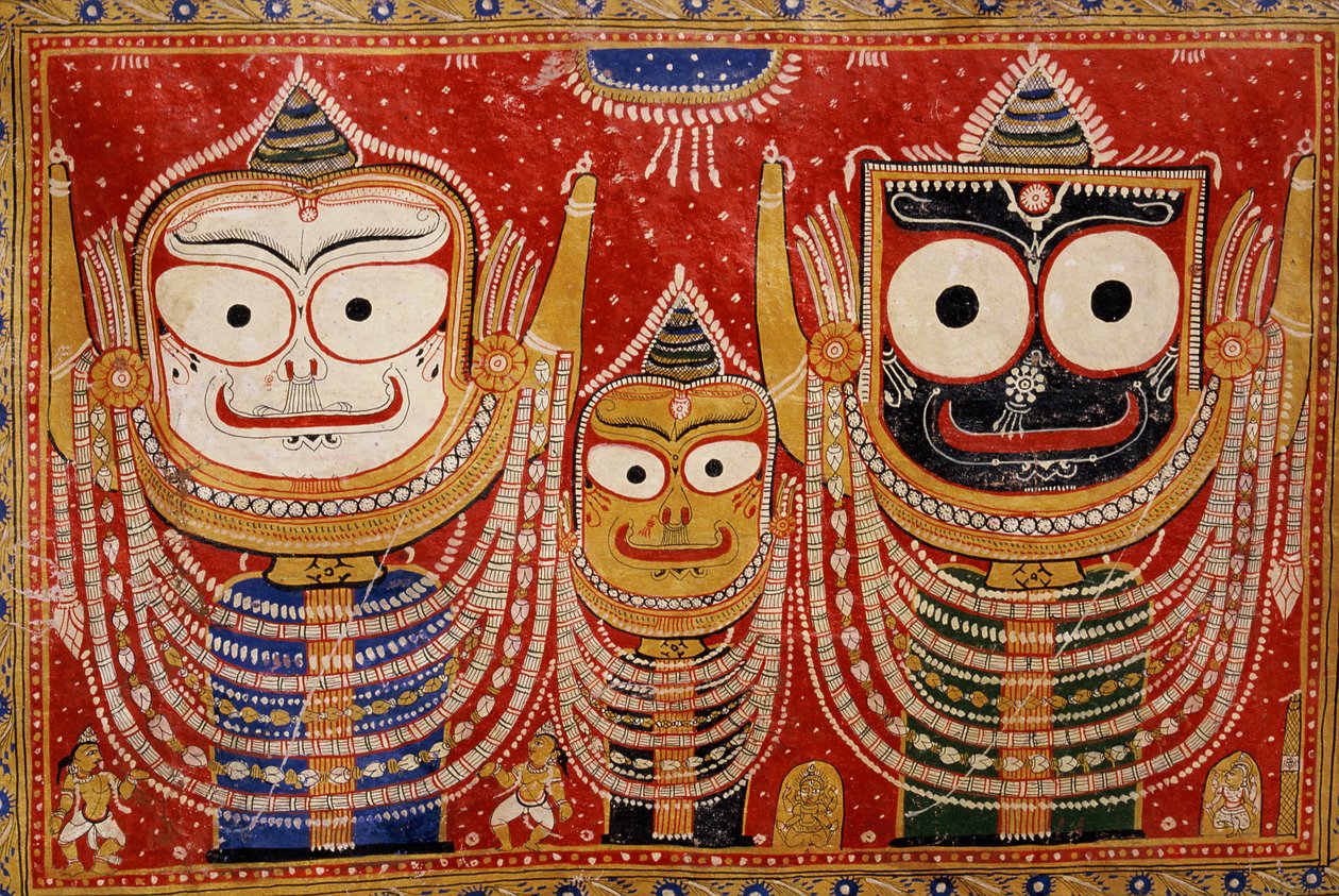 Jagannath, pintado na parede de uma casa (pintura de parede) de Indian School