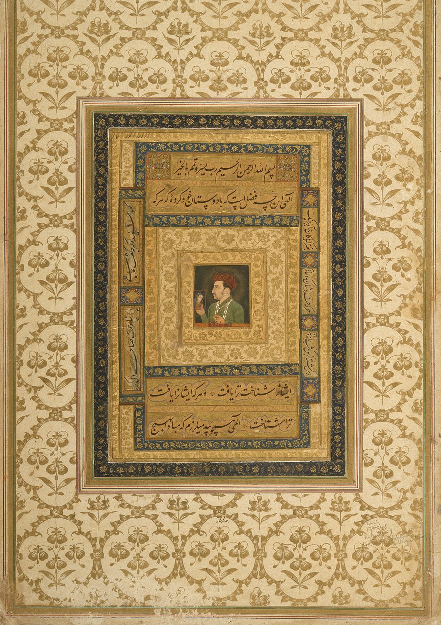 Jahangir segurando uma foto da Madonna, inscrito em persa: Jahangir Shah, Moghul, 1620 de Indian School