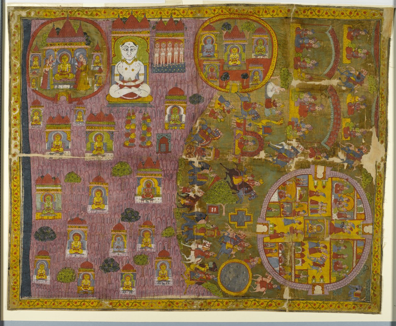 Peregrinação Jain, feita em Rajasthan, c.1750 (wc opaco e ouro em pano) de Indian School
