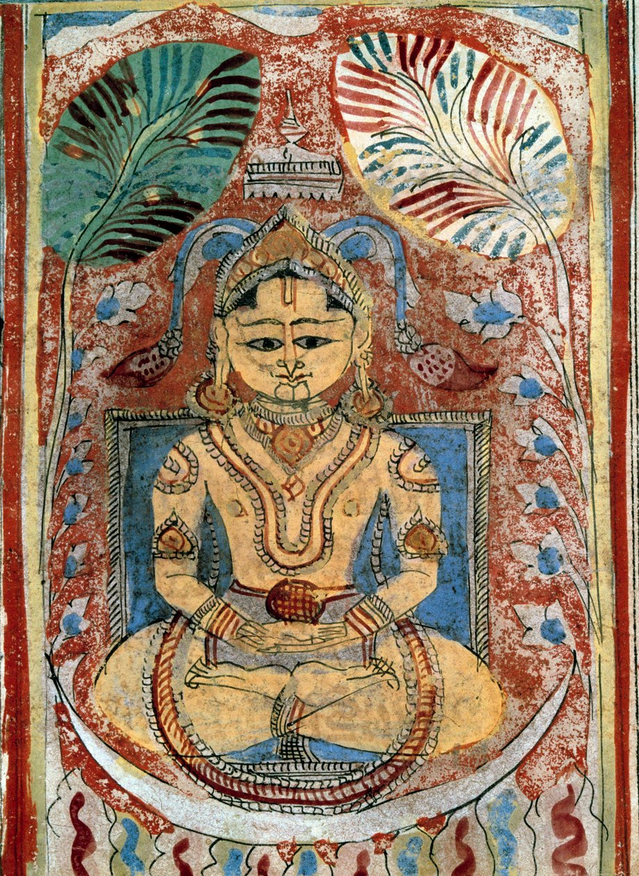 Jainismo (jinismo): representação de um profeta jainista (líder espiritual). Página manuscrita de "Kalpasutra" de Bhadrabahu (433-357 a.C.) 1453 Paris, B.N. de Indian School