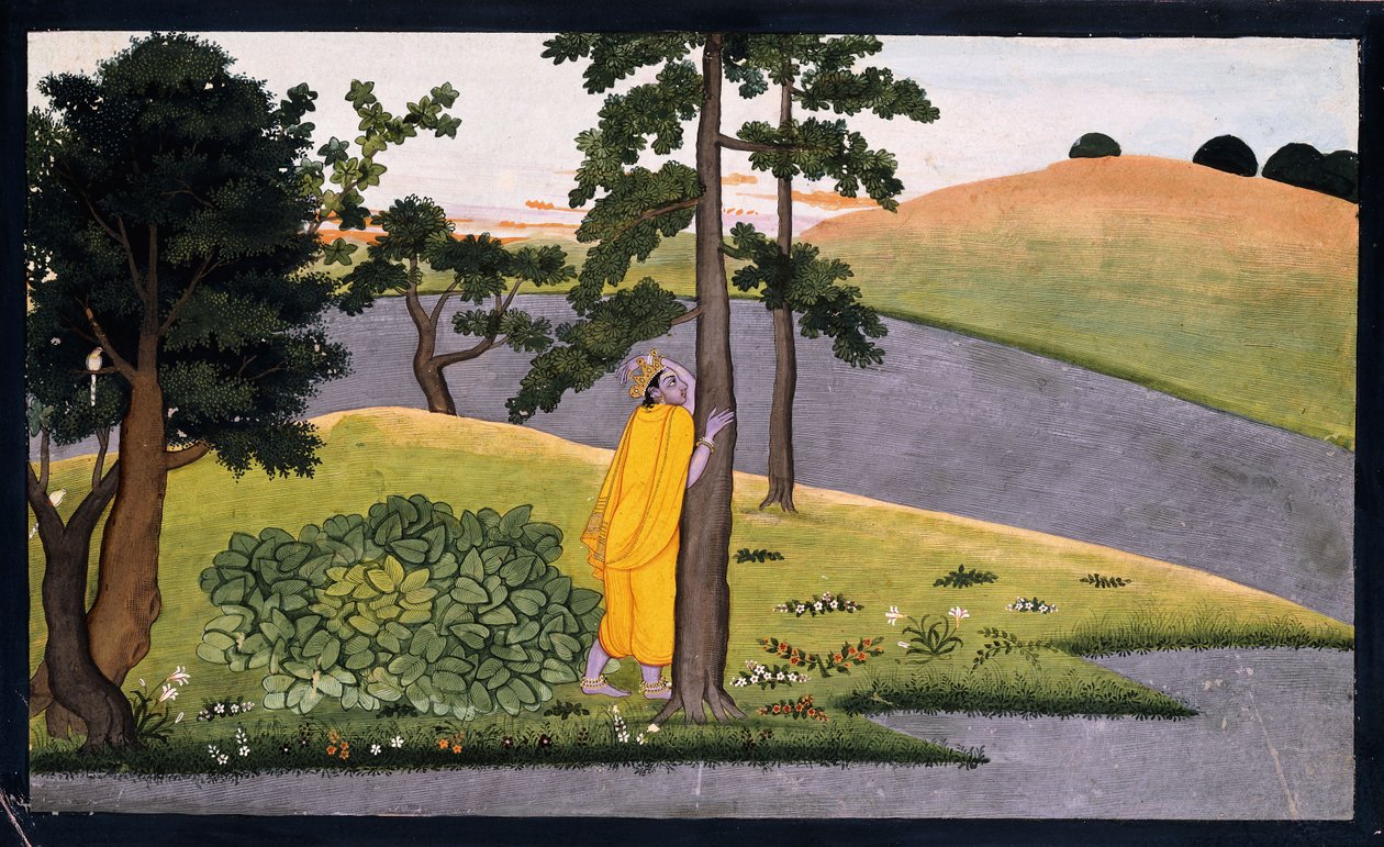 Krishna encostado a uma árvore, esperando Radha, c.1780 de Indian School