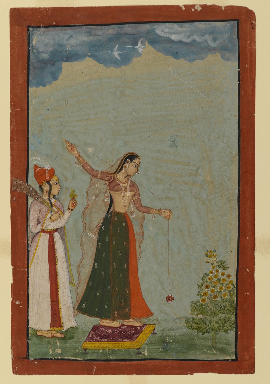 Senhora com um ioiô, c.1770 (wc opaca e ouro no papel) de Indian School