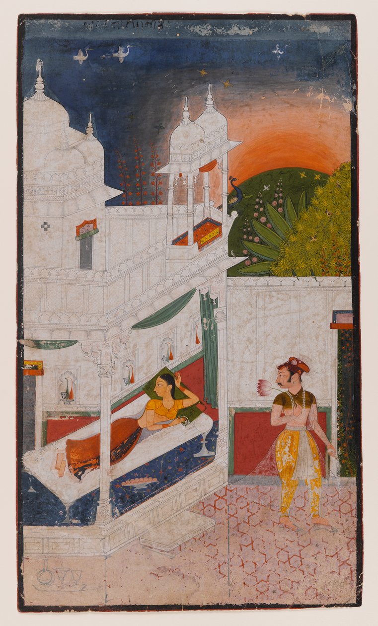 Lalita Ragini, Page de uma série dispersa de Ragamala, c.1640 (wc opaca no papel) de Indian School