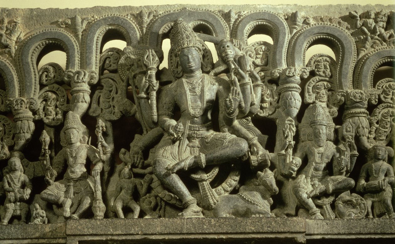 Lintel representando a Trindade: Siva, Brahma e Vishnu, Warangal, Kakatiya de Indian School