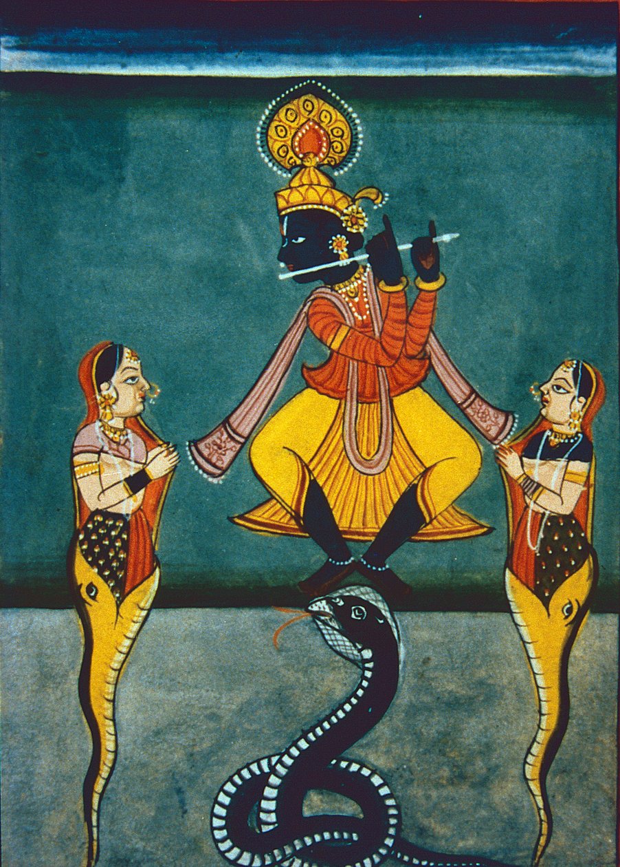 Senhor Krishna (guache e aguarela sobre papel) de Indian School