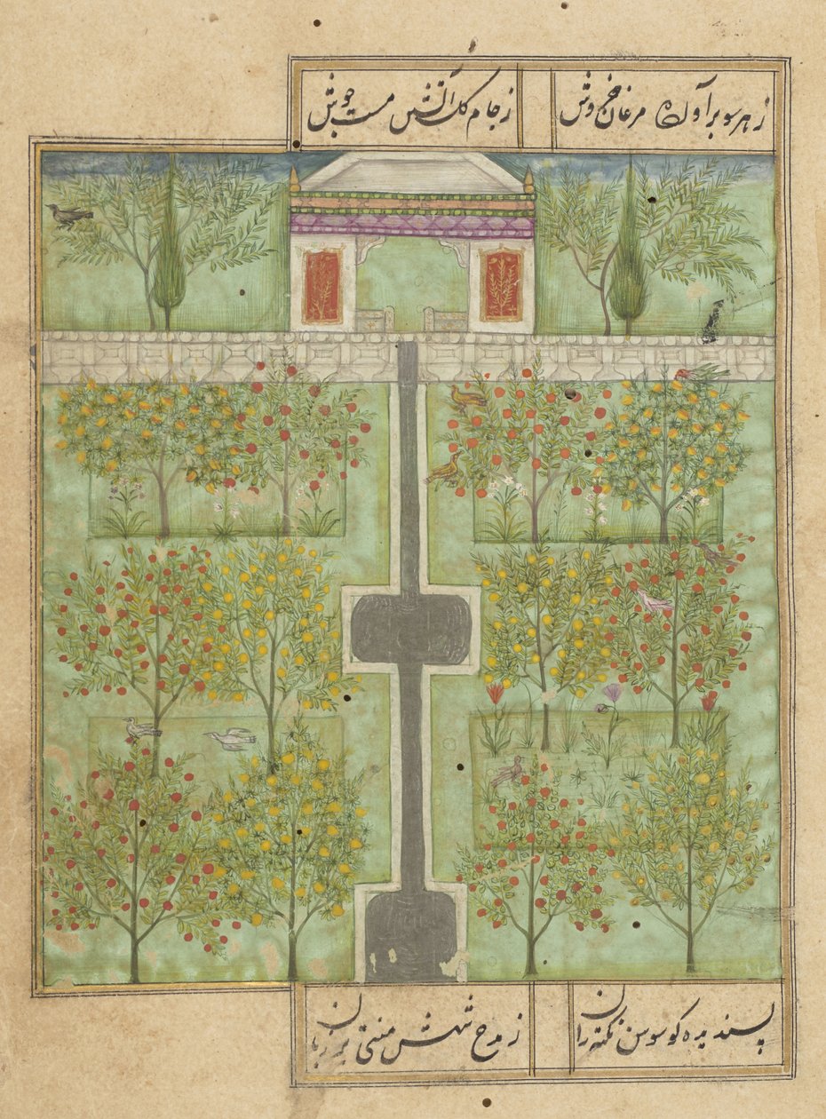 MS ou 338 f.110r, Um jardim de pomar em Deccani de Indian School