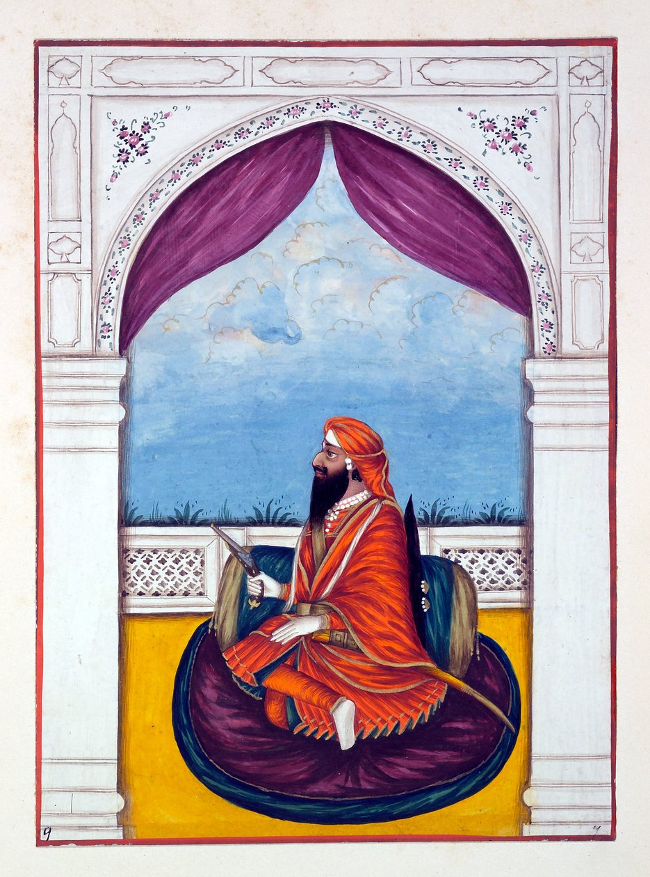 Maharaja Dyan Singh, do Reino do Punjab, seus Governantes e Chefes, volume I, um volume de 27 estudos de aquarela de um artista indiano não identificado, c.1840 (wc on paper) de Indian School