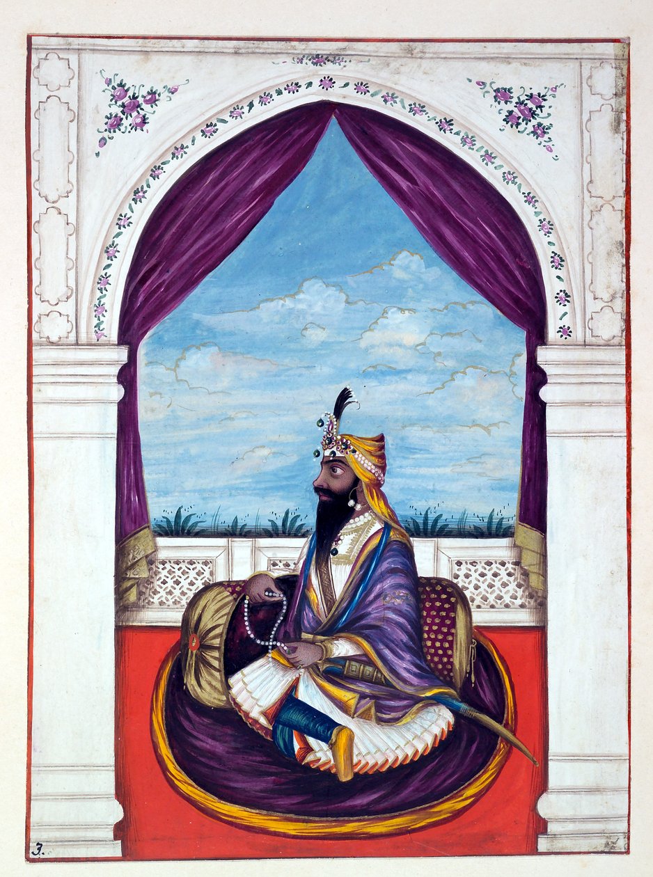 Marajá Karak Singh, do Reino do Punjab, seus Governantes e Chefes, volume I, um volume de 27 estudos em aquarela de um artista indiano não identificado, c.1840 (wc) de Indian School